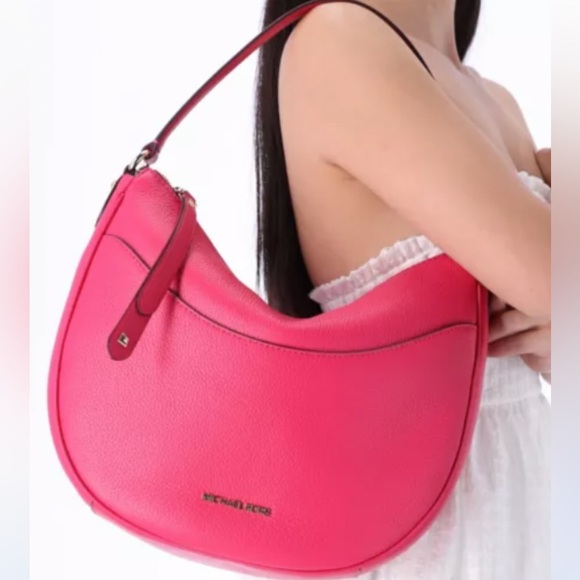 NWT MIchael Kors Dover Large Half Moon Shoulder Bag Hobo Electric Pink Leather - Picture 1 of 16